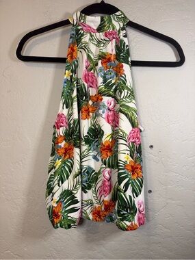 Rachel Zoe sleeveless halter blouse Flamingo Tropical Tiki